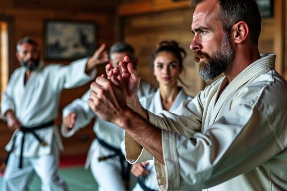 Praticante de Bartitsu usando acessórios de treinamento.