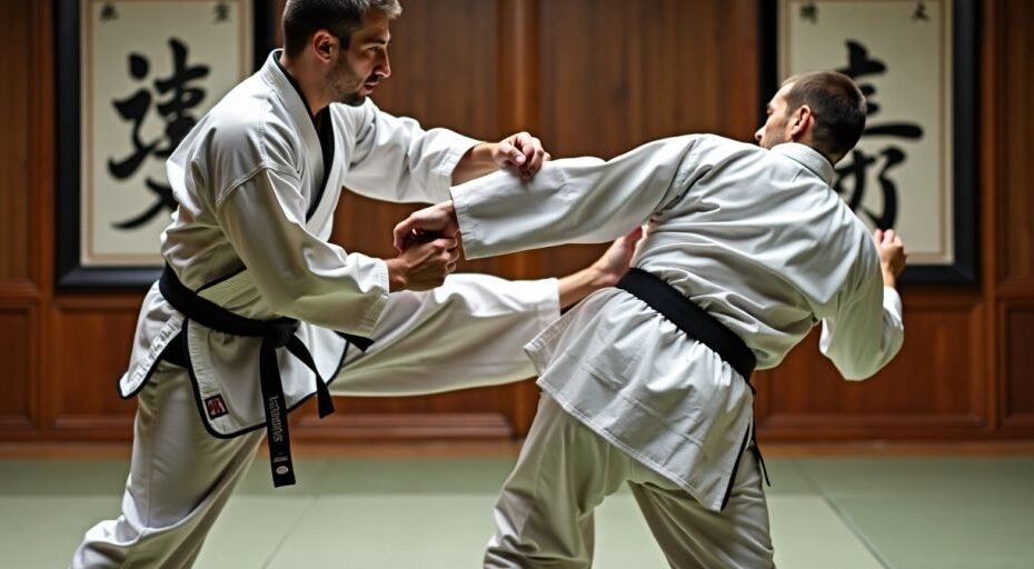 Artista marcial praticando Bartitsu em um dojo.