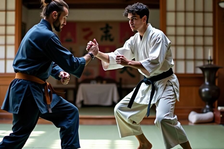 Iniciante praticando Bartitsu em um dojo.